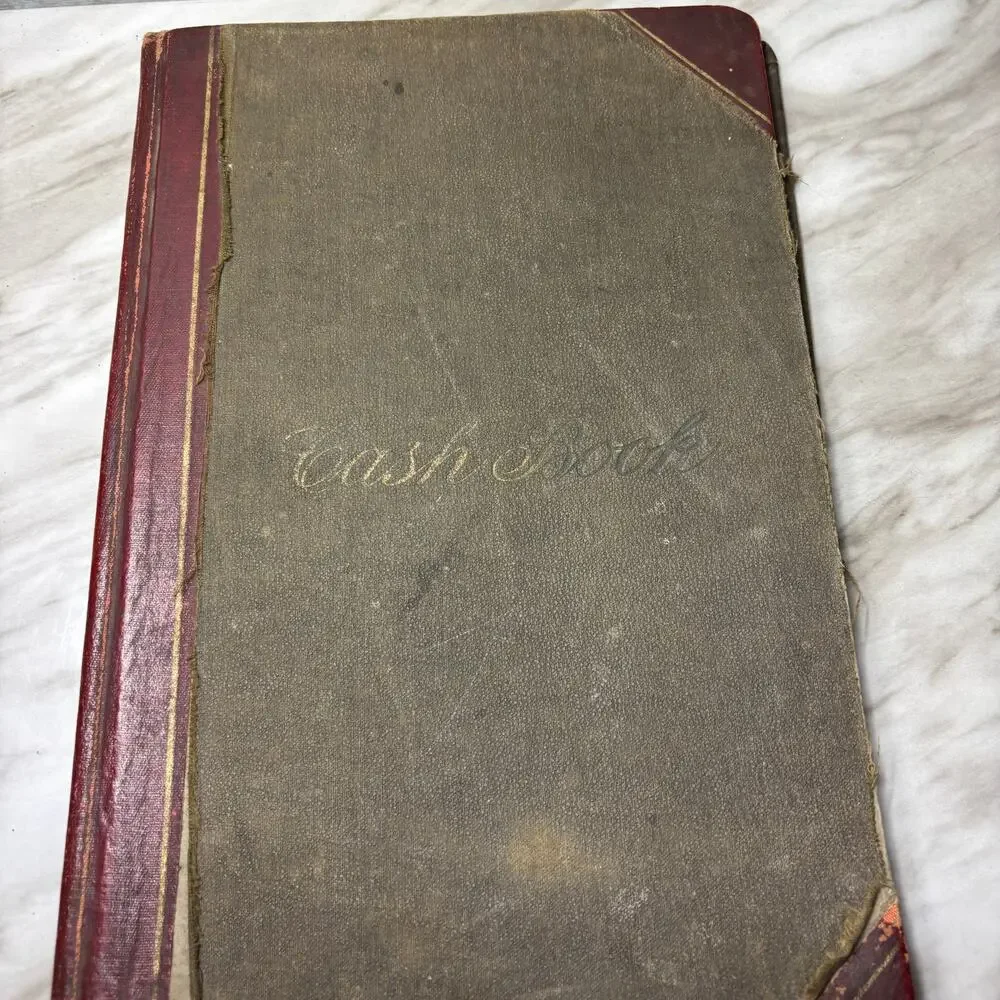 Antique Early 1900s Red Cashbook Ledger with Handwritten Records